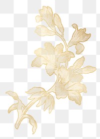 Gold flower png botanical sticker, transparent background, remixed by rawpixel