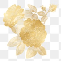 Golden rose png flower sticker, transparent background, remixed by rawpixel