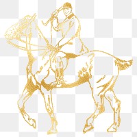 Horse riding png gold sticker, transparent background, remixed by rawpixel