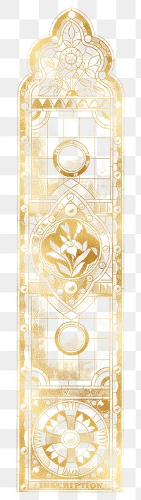 Gold church's png stained glass sticker, vintage illustration, transparent background