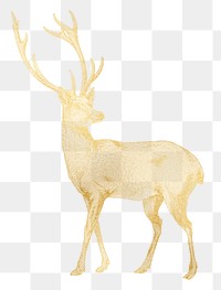 Gold stag png animal sticker, transparent background, remixed by rawpixel