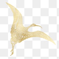 Gold stork png animal sticker, transparent background, remixed by rawpixel
