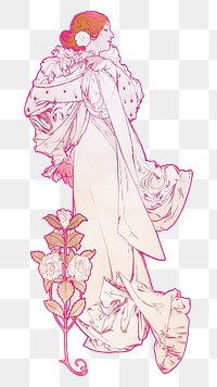 Png Alphonse Marie Mucha's lady sticker, art nouveau illustration on transparent background, remixed by rawpixel