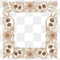 Brown floral png frame, vintage ornament, transparent background, remixed by rawpixel