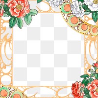 Orange flower png frame, vintage design, transparent background, remixed by rawpixel