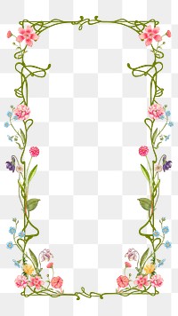 Aesthetic flower png frame, ornamental art nouveau, transparent background, remixed by rawpixel