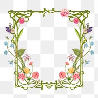 Aesthetic flower png frame, ornamental art nouveau, transparent background, remixed by rawpixel