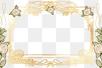 Gold ornate png frame, vintage flower design, transparent background, remixed by rawpixel