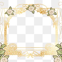 Gold ornate png frame, vintage flower design, transparent background, remixed by rawpixel