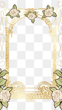 Gold ornate png frame, vintage flower design, transparent background, remixed by rawpixel