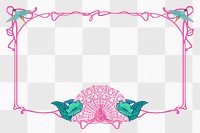 Pink ornate png frame, vintage bird design, transparent background, remixed by rawpixel