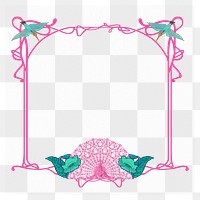 Pink ornate png frame, vintage bird design, transparent background, remixed by rawpixel