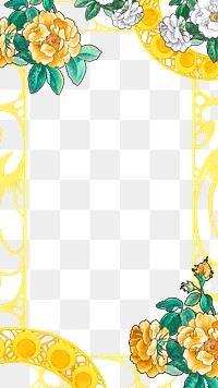 Yellow flower png frame, vintage design, transparent background, remixed by rawpixel