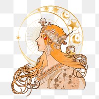 Alphonse Mucha's png Zodiac sticker, vintage astrology illustration on transparent background, remixed by rawpixel