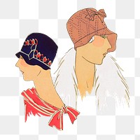 1920s women's fashion png sticker on transparent background, remixed from the artwork of George Barbier