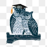 Owl couple png education sticker, transparent background, remixed by rawpixel