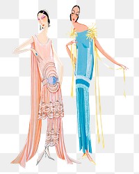 1920s women's dress png sticker on transparent background, remixed from the artwork of George Barbier