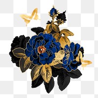 Blue rose png flower sticker, transparent background, remixed by rawpixel