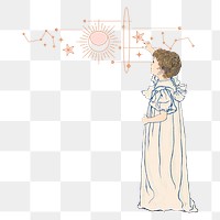 Little girl png celestial sticker, transparent background, remixed by rawpixel