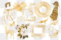 Gold vintage character png Art Nouveau sticker set, transparent background, remixed by rawpixel
