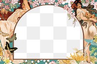 Alphonse Mucha's png arch frame, vintage flower woman, transparent background, remixed by rawpixel