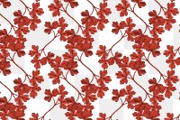 PNG red columbine leaf pattern sticker, transparent background, remixed by rawpixel