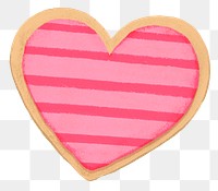 Pink striped png heart cookie sticker, Valentine's graphic, transparent background