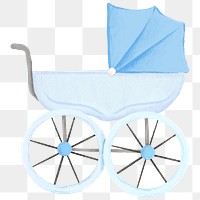 Blue baby stroller png sticker, cute illustration, transparent background