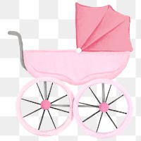 Pink baby stroller png sticker, cute illustration, transparent background