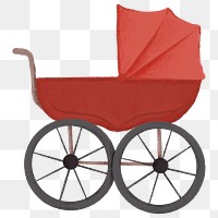 Red baby stroller png sticker, cute illustration, transparent background