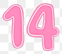 Fourteen png pink number sticker, transparent background