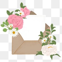 Floral wedding invitation png sticker, envelope graphic, transparent background