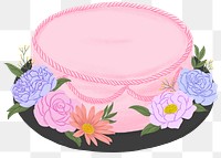 Pink birthday cake png sticker, floral dessert illustration, transparent background