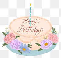 Happy birthday cake png sticker, beige dessert illustration, transparent background