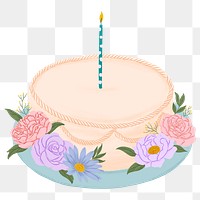 Beige birthday cake png sticker, floral dessert illustration, transparent background