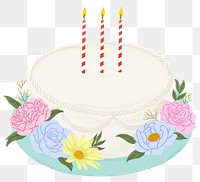 White birthday cake png sticker, floral dessert illustration, transparent background