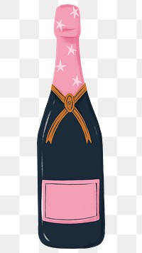 Pink champagne bottle png sticker, celebration drink graphic, transparent background