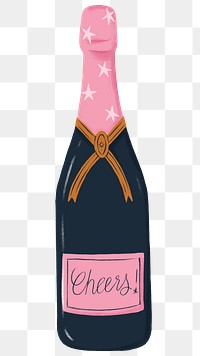 Pink champagne bottle png sticker, celebration drink graphic, transparent background