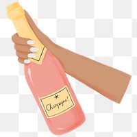 Popping champagne bottle png sticker, hand graphic, transparent background