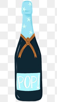 Blue champagne bottle png sticker, celebration drink graphic, transparent background