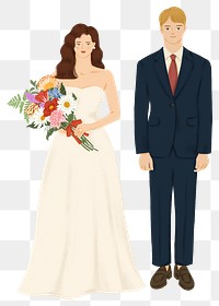 Bride and groom png sticker, wedding illustration, transparent background