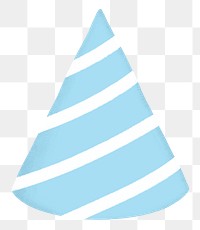 Birthday cone hat png sticker, blue striped design, transparent background