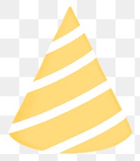 Birthday cone hat png sticker, yellow striped design, transparent background