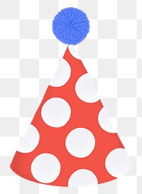 Polka dotted png cone hat sticker, red party decor, transparent background