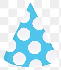 Polka dotted png cone hat sticker, blue party decor, transparent background