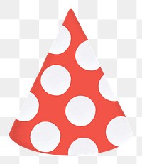 Polka dotted png cone hat sticker, red party decor, transparent background