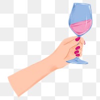 Hand raising png wine glass sticker, party illustration, transparent background