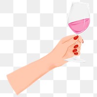 Hand raising png wine glass sticker, party illustration, transparent background