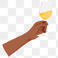 Hand raising png wine glass sticker, party illustration, transparent background