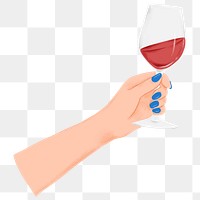 Hand raising png wine glass sticker, party illustration, transparent background